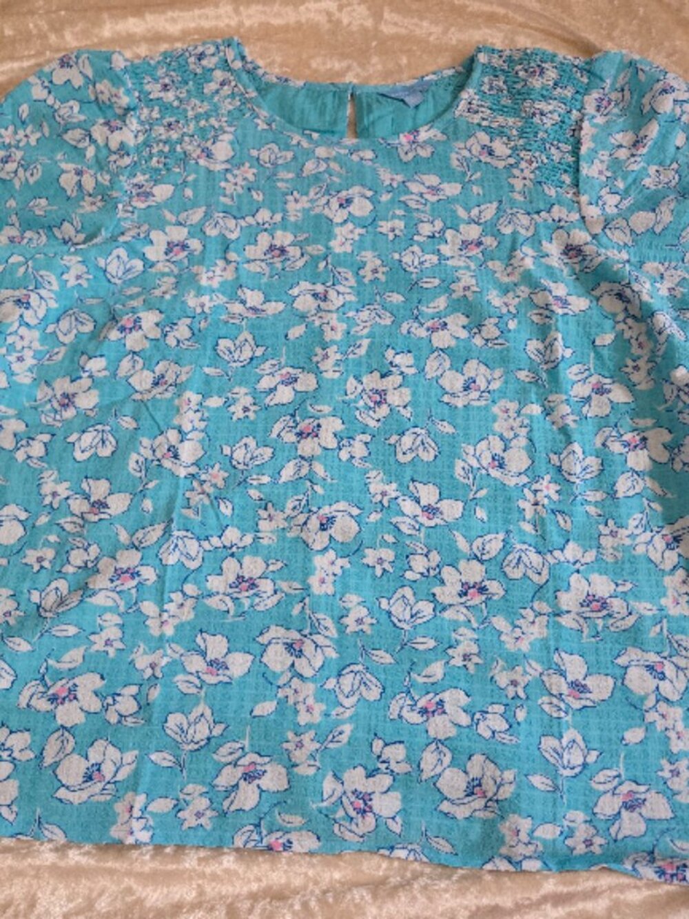 Draper James Floral Blouse Women’s Large Blue Puff Sleeve Top